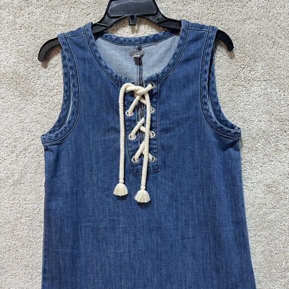 Aerie Chambray Shift Denim Dress Women's‎ Small Blue Lace Up Tassleed Peplum - Picture 3 of 12